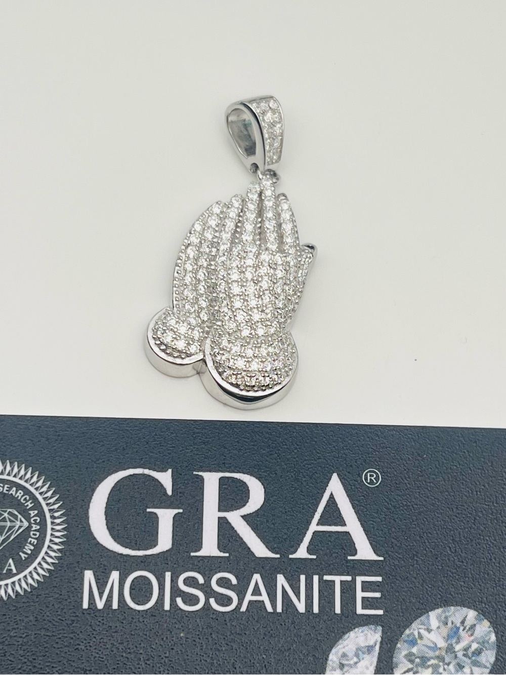 Moisssnite Sterling silver praying hands pendant